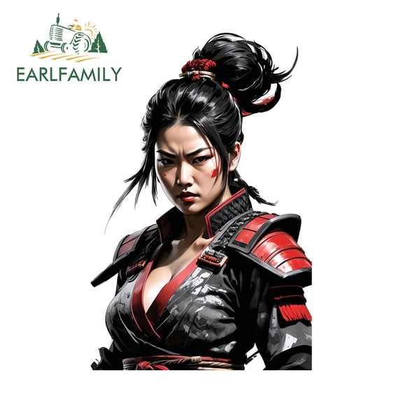 EARLFAMILY 5.1 Inch Armor Samurai Female Car Sticker Creative Artistic Occlusion Scratch Laptop Computer Toolbox JDM Decal Interesting Car Door Protector