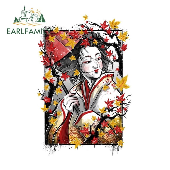 EARLFAMILY 5.1 Inch Autumn Geisha Car Accessories RV JDM Waterproof Graffiti Decal Motorcycle Decoration Stickers