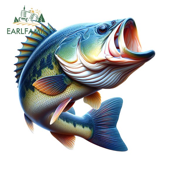 EARLFAMILY 5.1 Inch Bass Fish Car Stickers Personality Motorcycle Windows Luggage Waterproof Vinyl Decals Scratch-Proof Fashionable Car Door Protector