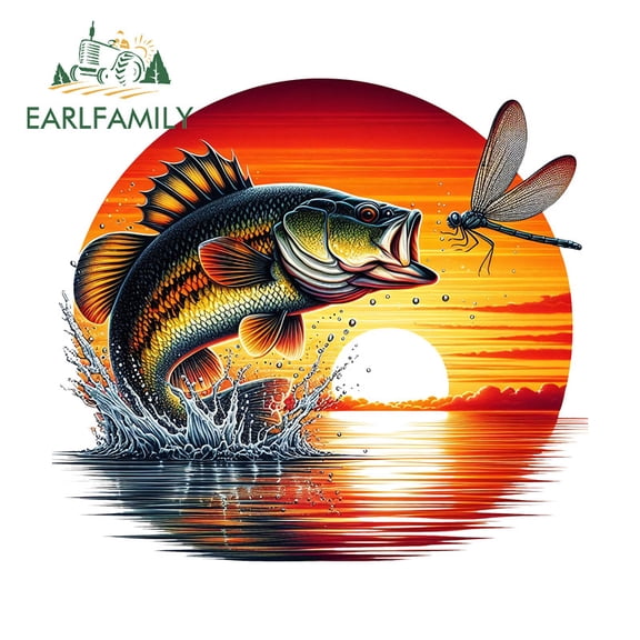 EARLFAMILY 5.1 Inch Bass Fishing Car Stickers Creative Motorcycle Windows Skateboard Occlusion Scratch Waterproof Vinyl Decals Personality Car Styling