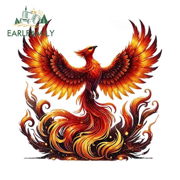 EARLFAMILY 5.1 Inch Burning Phoenix Fire Car Stickers Creative Motorcycle Windows Skateboard Laptop Occlusion Scratch JDM Decals Personality Car Label