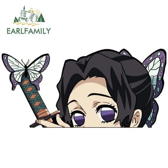 EARLFAMILY 5.1 Inch Butterfly Dance Peeker Kochou Shinobu Car Sticker JDM Car Door Windows Decal Cartoon Car Accessories