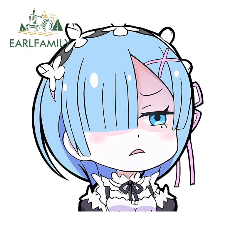 EARLFAMILY 5.1 Inch Chibi Rem Glaring Car Stickers Kawaii Cartoon ...