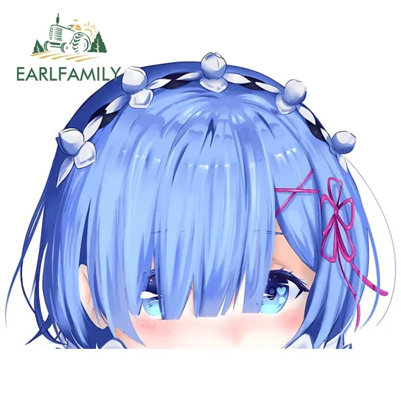 EARLFAMILY 5.1 Inch Chibi Rem Peek Car Sticker Cartoon Anime Big Head Peeker JDM Vinyl Rear Windshield Trunk Decal