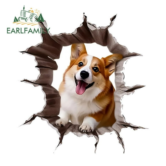 EARLFAMILY 5.1 Inch Corgi Dog Tear Funny Car Stickers Motorcycle Laptop Suitcase Rear Windshield Vinyl Waterproof Decal Amusing Scratch-Proof Car Styling