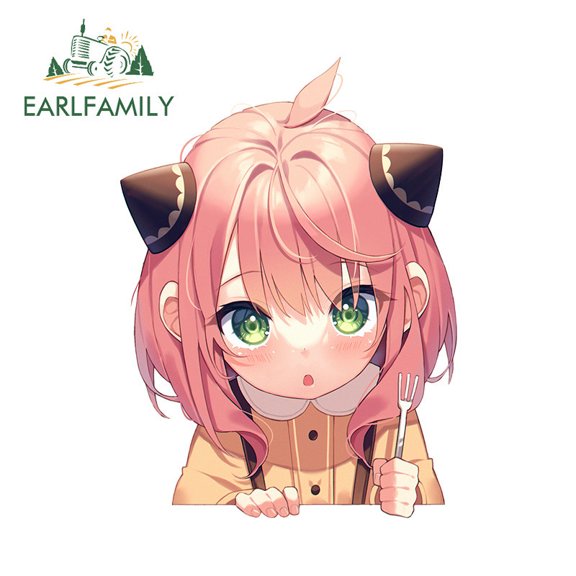EARLFAMILY 5.1 Inch Cute Anya Car Stickers Interesting Scratch-Proof Campervan Motorcycle PVC Decal Waterproof Cartoon Graphics