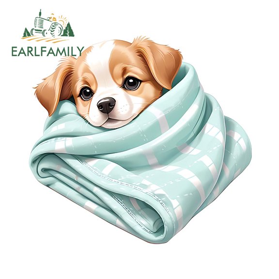 EARLFAMILY 5.1 Inch A Dog Wrapped in A Towel Car Sticker Cute Electric-Bicycle Personality Vinyl Waterproof Decal Interesting Tumbler Luggage Graffiti