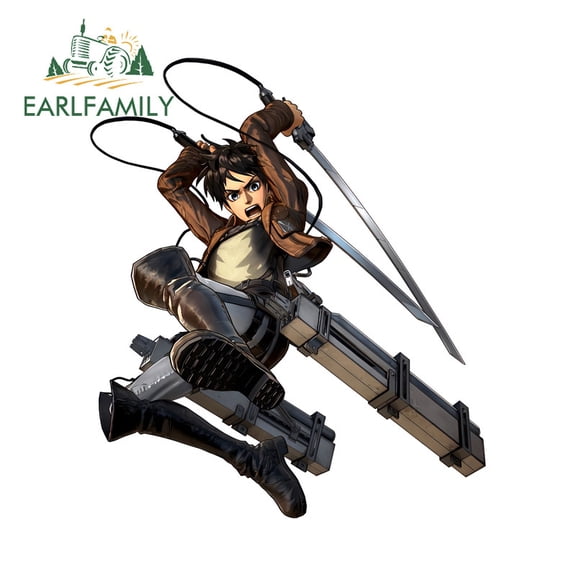 EARLFAMILY 5.1 Inch Eren Yeager Car Stickers Personality Motorcycle Helmet Vehicle Waterproof JDM Vinyl Decal Occlusion Scratch Fashionable Car Accessories