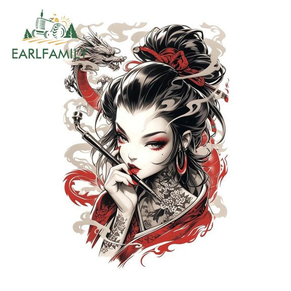 EARLFAMILY 5.1 Inch Female Japanese Samurai Car Sticker Trunk Motorcycle Campervan Vinyl Waterproof Decal Suitable for Any Flat and Smooth Clean Surface