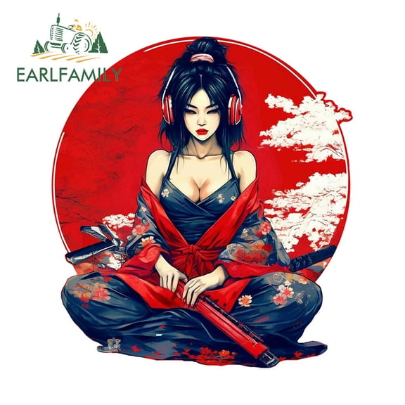 EARLFAMILY 5.1 Inch Geisha Female Samurai Car Stickers Japanese Laptop Campervan Windows Personality Decal Scratch-Proof Car Accessories
