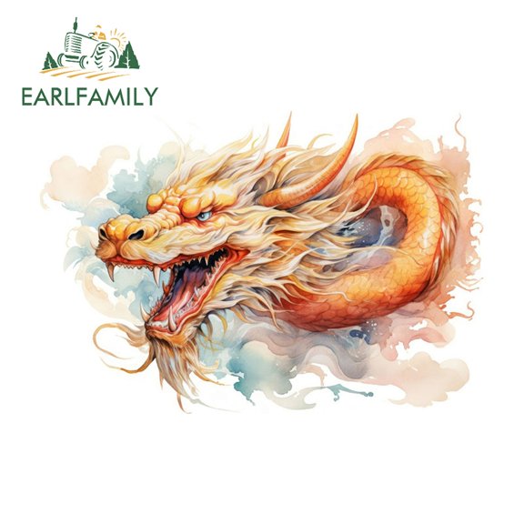 EARLFAMILY 5.1 Inch Golden Dragon Head Car Sticker Luggage Windows Motorcycle Helmet Sunscreen Vinyl Decals Humorous Occlusion Scratch Car Label
