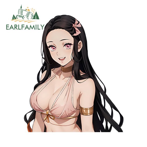 EARLFAMILY 5.1 Inch Kamado Nezuko Car Stickers Occlusion Scratch Caravan Rearview Mirror Personality JDM Decal Waterproof Car Styling