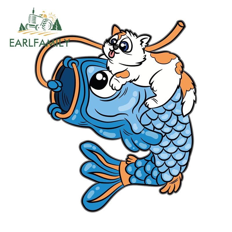 EARLFAMILY 5.1 Inch Koi Fish With Cat Car Stickers Personality ...