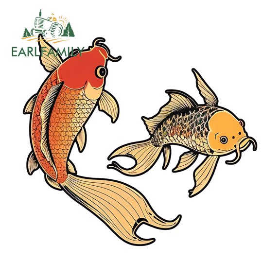 EARLFAMILY 5.1 Inch Koi Fish with Flower Car Sticker Personality Waterproof Racing Drifting Laptop Windows Decal Creative Occlusion Scratch Car Label