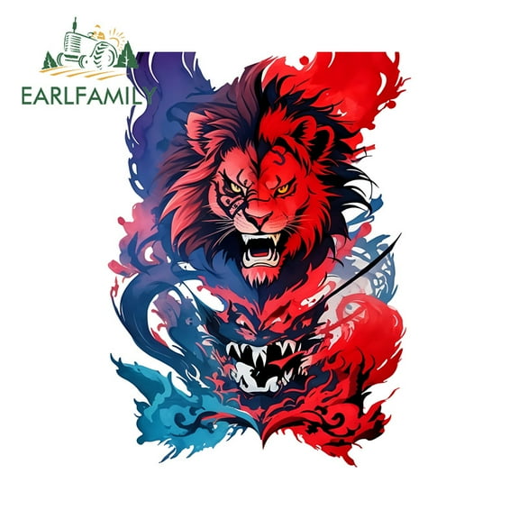 EARLFAMILY 5.1 Inch Lion Car Stickers Cool Persoanlity Atv Fuel Tank Cap Decals Funny Computer Case Car Decoration