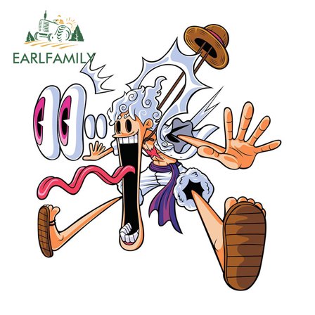 EARLFAMILY 5.1 Inch Luffy Car Sticker Anime White Hair Funny Scratch-Proof Refrigerator Electric-Bicycle JDM Vinyl Decal Amusing Car Label