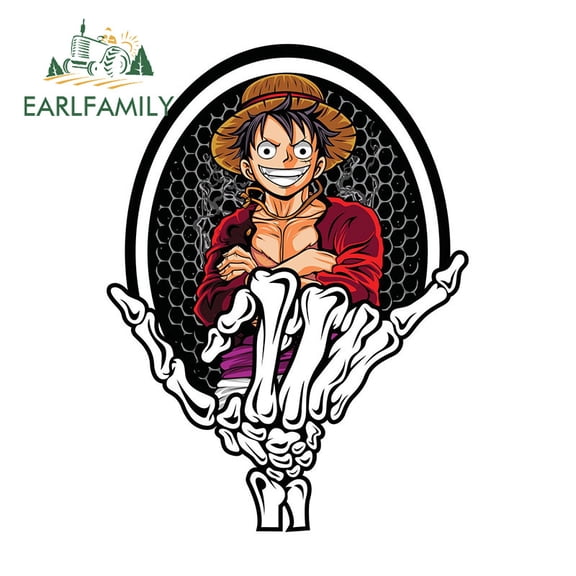 EARLFAMILY 5.1 Inch Luffy Skeleton Car Stickers Air Conditioner Skateboard Motorcycle Vinyl Sunscreen Decal Occlusion Scratch Car Label