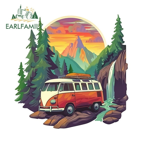 EARLFAMILY 5.1 Inch Mountain Adventure Car Stickers Occlusion Scratch Caravan Electric-Bicycle Rear Windshield Trunk Decal Waterproof Amusing Car Label
