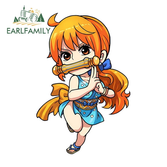 EARLFAMILY 5.1 Inch Nami Cute Anime Car Stickers Sunscreen Skateboard Motorcycle Bumper Windows Decal Fashion Scratch-Proof Car Label