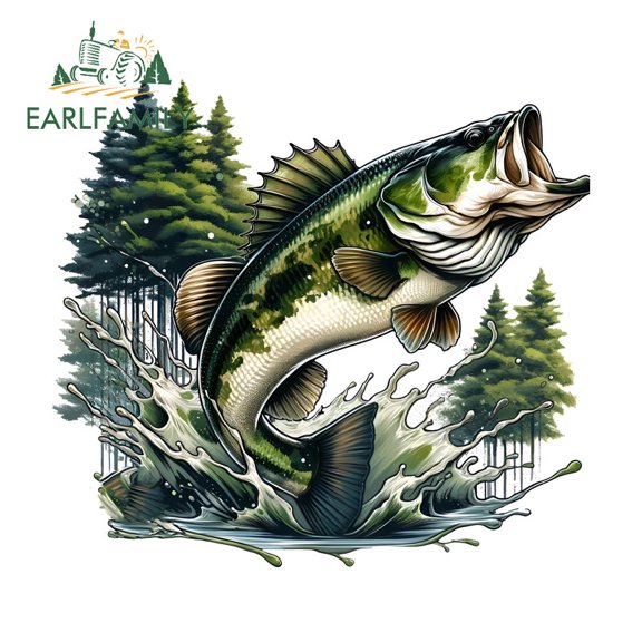 EARLFAMILY 5.1 Inch Natural Fishing Car Stickers Caravan Windshield Skateboard Laptop Vinyl Decal Personality Occlusion Scratch Waterproof Car Styling