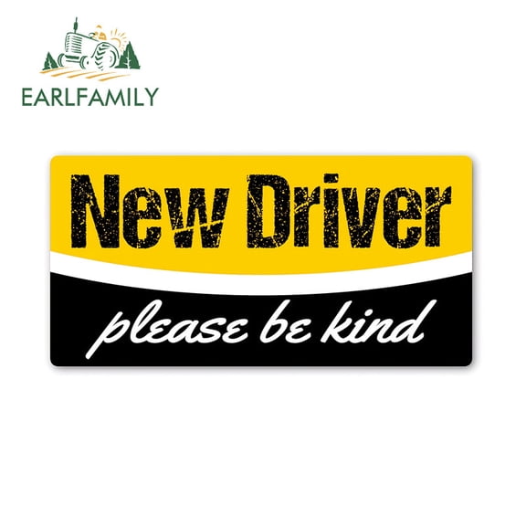 EARLFAMILY 5.1 Inch New Driver Warning Car Stickers Occlusion Scratch Caravan Skateboard Windows JDM Vinyl Decals Creative Waterproof Car Accessories