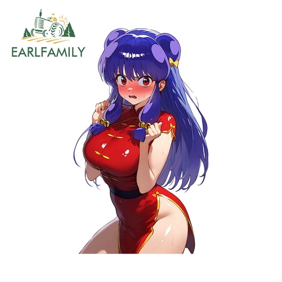 EARLFAMILY 5.1 Inch Ranma Cute Car Sticker Occlusion Scratch Racing Drifting Rearview Mirror PVC Decal Fashionable Waterproof Car Goods