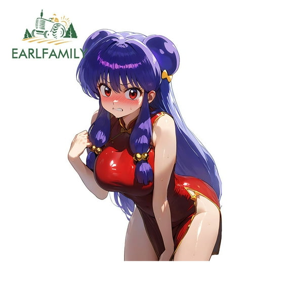 EARLFAMILY 5.1 Inch Ranma Cute Car Sticker Occlusion Scratch Racing Drifting Rearview Mirror PVC Decal Fashionable Waterproof Car Goods