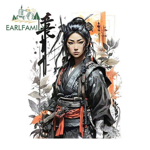 EARLFAMILY 5.1 Inch Samurai Female Beauty Car Sticker Windshield Bumper Motorcycle Laptop Waterproof Vinyl Decal Scratch-Proof Car Door Protector