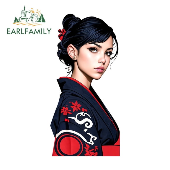 EARLFAMILY 5.1 Inch Samurai Female Car Sticker Personality Occlusion Scratch Laptop Computer Rearview Mirror DIY Decal Fashionable Waterproof Vinyl Car Wrap