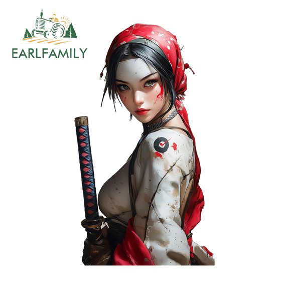 EARLFAMILY 5.1 Inch Samurai Female Car Sticker Personality Occlusion Scratch Laptop Computer Rearview Mirror DIY Decal Fashionable Waterproof Vinyl Car Wrap