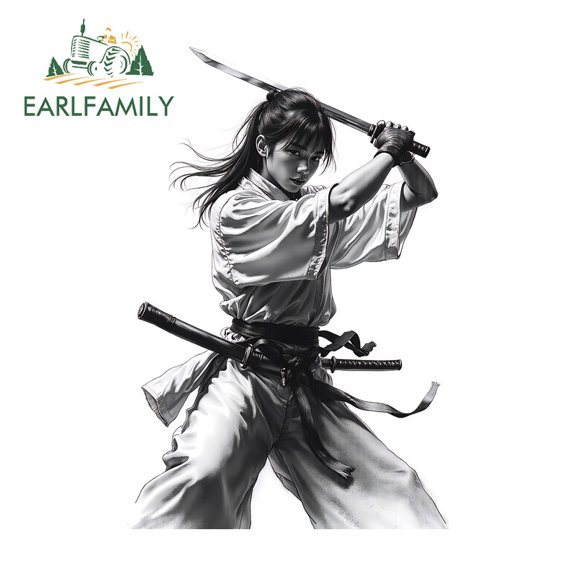 EARLFAMILY 5.1 Inch Samurai Female Graffiti Car Stickers Creative Motorcycle Windows Bumper Surfboard Scratch-Proof Vinyl Decals Fashionable Decoration