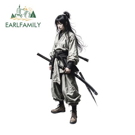 EARLFAMILY 5.1 Inch Samurai Female Japanese Car Stickers Motorcycle Windows Surfboard Laptop Waterproof JDM Vinyl Decal Scratch-Proof Car Accessories
