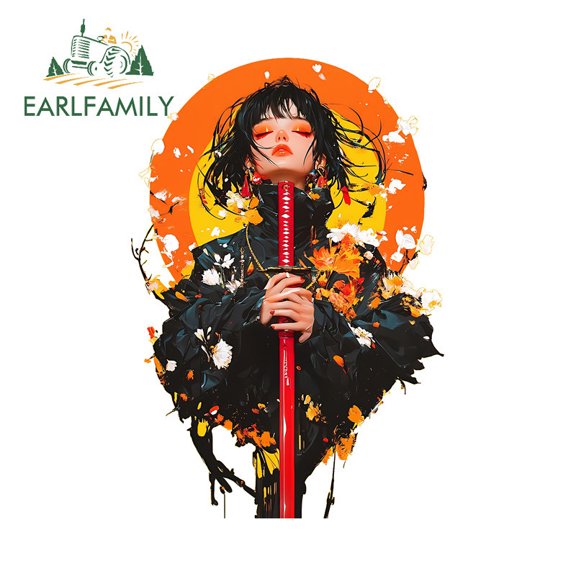 EARLFAMILY 5.1 Inch Samurai Girl Car Stickers Fashionable Motorcycle Rearview Mirror Surfboard Helmet Tumbler Waterproof Vinyl Decal Occlusion Scratch Vinyl Car Wrap