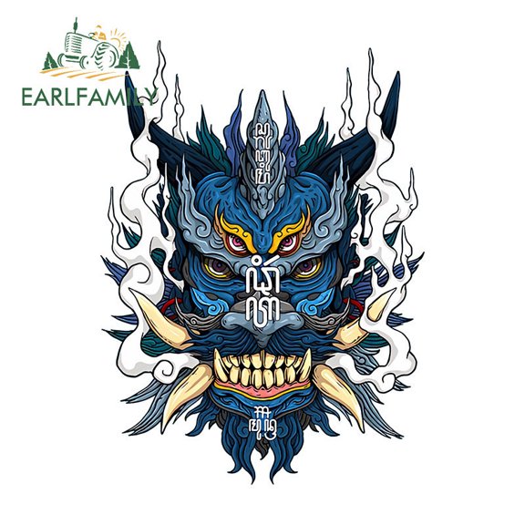 EARLFAMILY 5.1 Inch Samurai Skull Car Stickers Waterproof Graffiti Windows Laptop Trunk Scratch-Proof Vinyl Decal Sunscreen Auto VAN Car Accessories