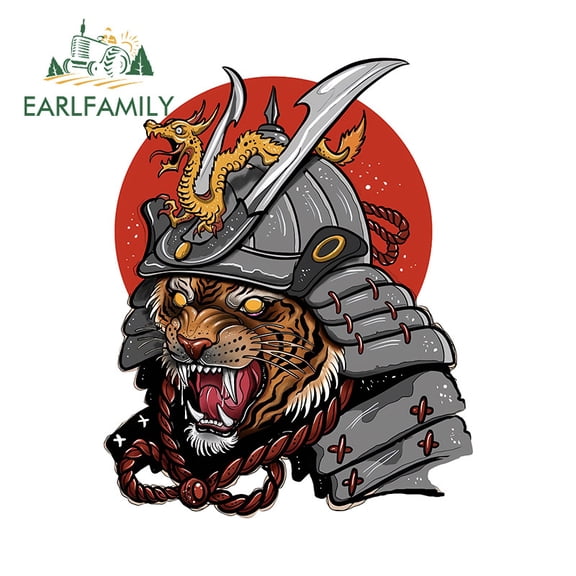 EARLFAMILY 5.1 Inch Samurai Tiger Car Sticker Occlusion Scratch Motorcycle Campervan Auto Vehicle Windshield Vinyl Decal Personality Car Graphics