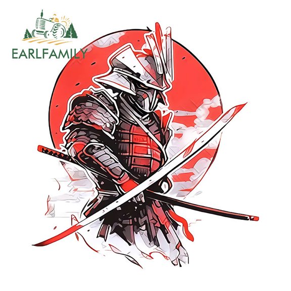 EARLFAMILY 5.1 Inch Samurai Warrior Car Sticker Motorcycle Windows Bumper Graphics Vinyl Waterproof Decal Funny Scratch-Proof Fashion Car Styling