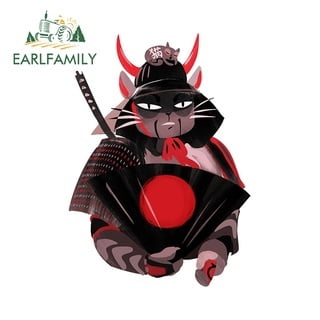 EARLFAMILY 5.1 Inch Samurai cat Vinyl Car Wrap Stickers Windows Motorcycle Car Accessories Decal Waterproof Caravan Decor