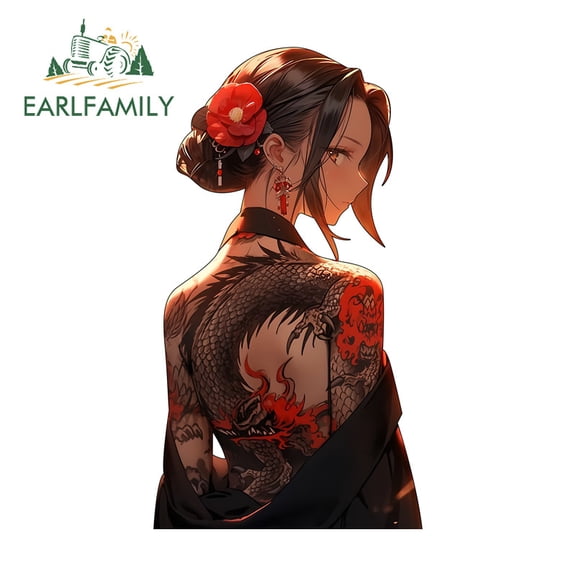 EARLFAMILY 5.1 Inch Tattoo Samurai Female Japanese Car Stickers Personality Waterproof JDM Decals Suitable for Motorcycle Surfboard Laptop Rear Windshield