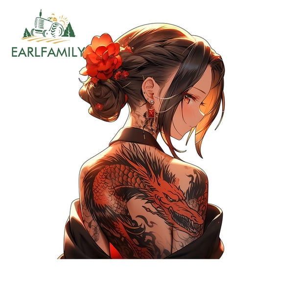 EARLFAMILY 5.1 Inch Tattoo Samurai Female Japanese Car Stickers Personality Waterproof JDM Decals Suitable for Motorcycle Surfboard Laptop Rear Windshield