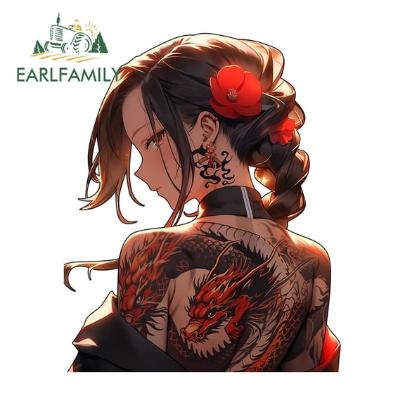 EARLFAMILY 5.1 Inch Tattoo Samurai Female Japanese Car Stickers Personality Waterproof JDM Decals Suitable for Motorcycle Surfboard Laptop Rear Windshield