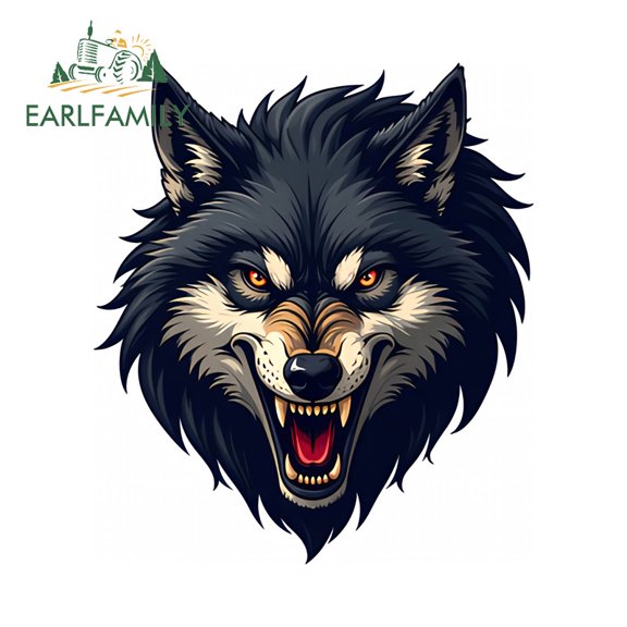 EARLFAMILY 5.1 Inch Wolf Car Stickers Personality Motorcycle Refrigerator Suitcase Occlusion Scratch Decal Creative Waterproof Car Styling