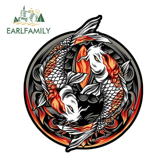 EARLFAMILY 5.1 Inch for Koi Fish Car Stickers Motorcycle Creative Cartoon Decal Campervan Vinyl Car Wrap Waterproof JDM