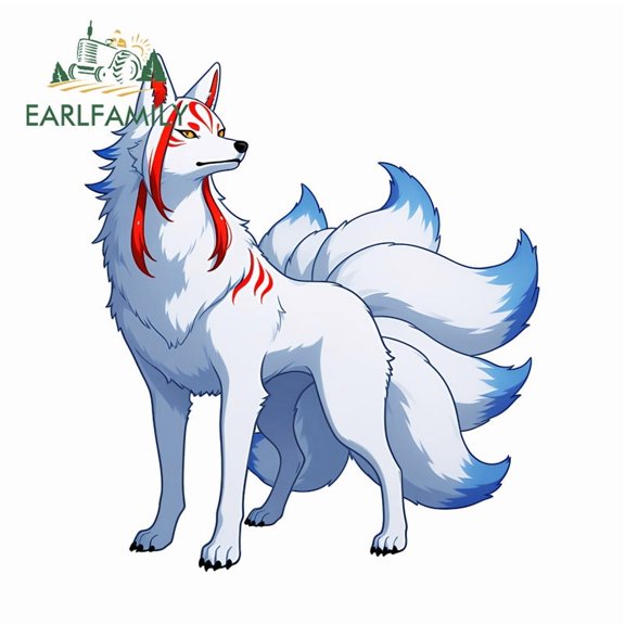 EARLFAMILY 5.1" Japanese Fox Nine-tailed Fox Car Stickers Waterproof Laptop Motorcycle Vinyl Decal Personality Occlusion Scratch Car Door Protector