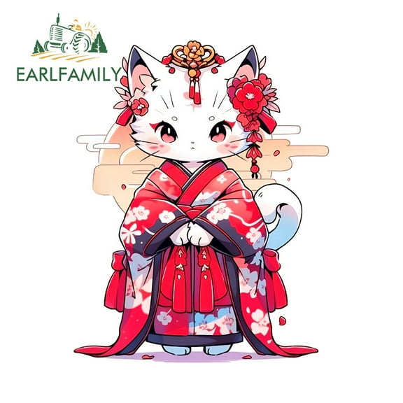 EARLFAMILY 5.1" Japanese Girl Cat Car Stickers Motorcycle Campervan Windows Racing Drifting Waterproof Vinyl Decal Amusing Occlusion Scratch Decoration