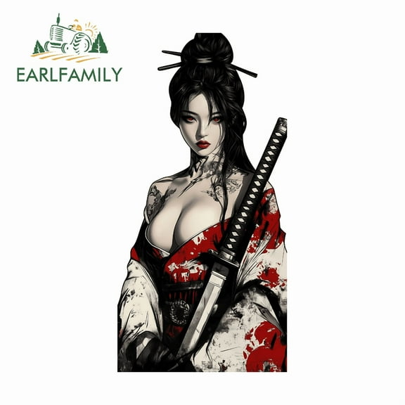 EARLFAMILY 5.1" Japanese Samurai Female Car Stickers Artistic VAN Bumper Decal