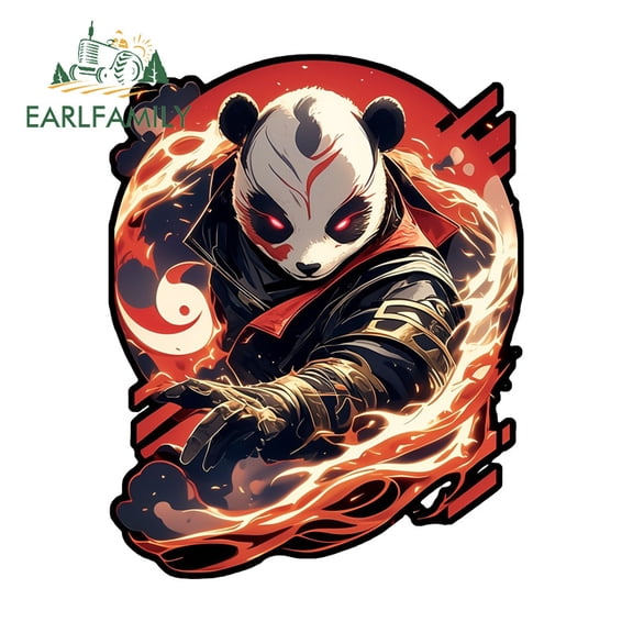 EARLFAMILY 5.1" Japanese Samurai Panda Car Stickers Creative Motorcycle Skateboard Suitcase Truck Bumper Vinyl Decal Fashionable Car Accessories
