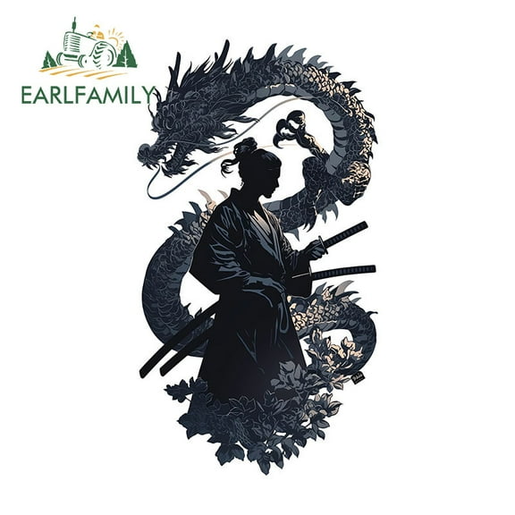 EARLFAMILY 5.1" Japanese Warrior with Dragon Car Sticker Personlaity Scratch-Proof Decal Suitable for Luggage Motorcycle Windows