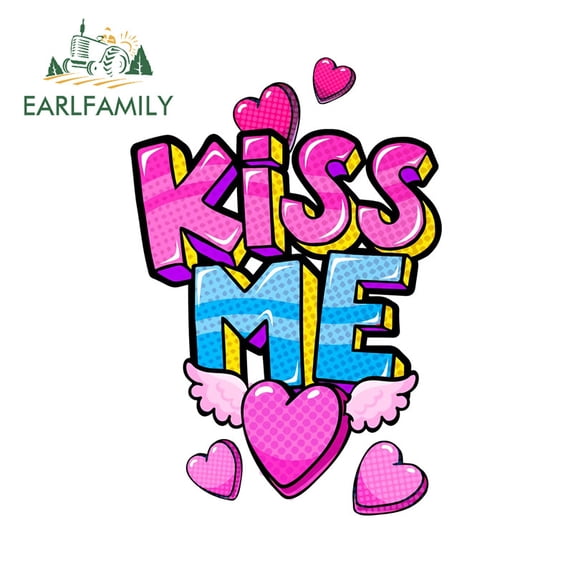 EARLFAMILY 5.1" Kiss Me Lettering and Winged Heart Car Stickers Motorcycle Skateboard Vehicle Personality Vinyl Decal Amusing Scratch-Proof Car Styling