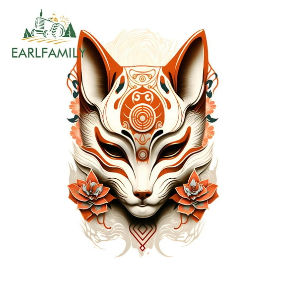 EARLFAMILY 5.1" Kitsune Fox Mask Car Stickers Fashionable Motorcycle Windshield Skateboard Luggage Truck Vinyl Decal Occlusion Scratch Waterproof Car Styling