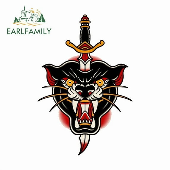 EARLFAMILY 5.1" Leopard with Sword Car Sticker Creative Motorcycle Windows Laptop Suitcase Waterproof Vinyl Decal Occlusion Scratch Car Accessories
